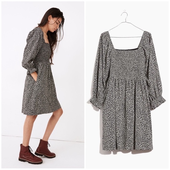 Madewell Lucie Elbow Sleeve Smocked Mini Dress in Parisian Ditsy - Picture 3 of 7